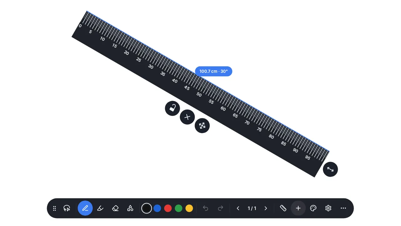 The ruler tool on the board, used to measure and draw a straight line.
