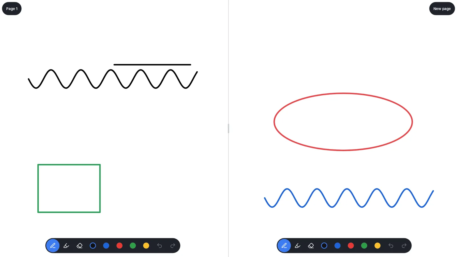 The board split into two halves, a document on one side and a whiteboard on the other.